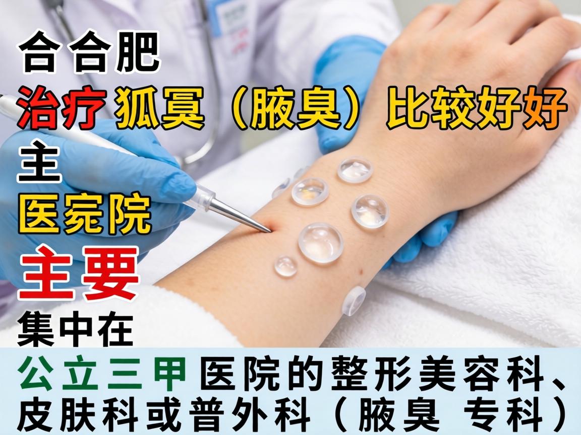 在合肥,治疗狐臭(腋臭)比较好的医院主要集中在公立三甲医院的整形美容科、皮肤科或普外科(腋臭专科) 在合肥,治疗狐臭(腋臭)比较好的医院主要集中在公立三甲医院的整形美容科、皮肤科或普外科(腋臭专科)