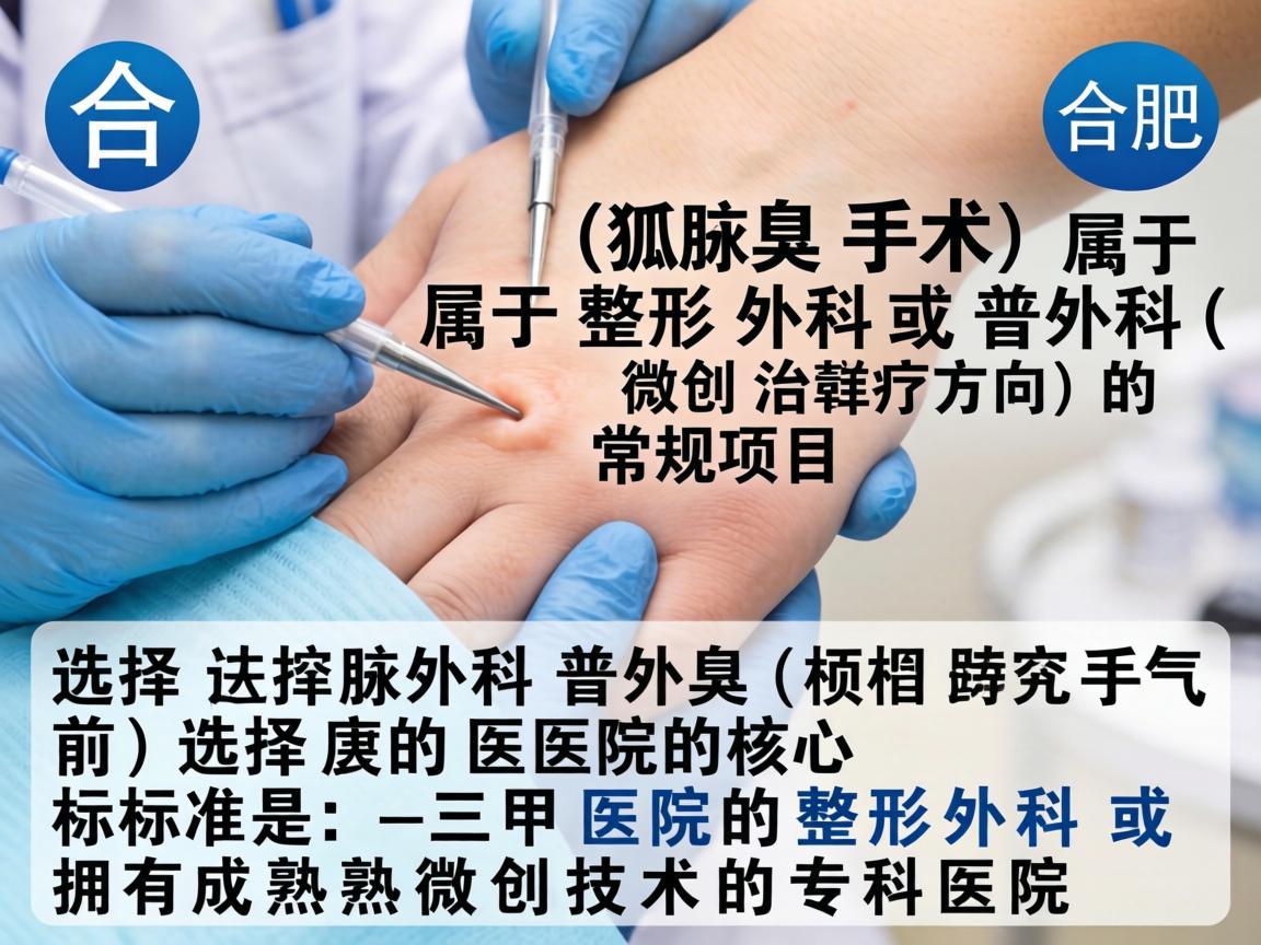 在合肥,腋臭手术(狐臭手术)属于整形外科或普外科(腋臭微创治疗方向)的常规项目。选择医院的核心标准是,三甲医院的整形外科 或 拥有成熟微创技术的专科医院 在合肥,腋臭手术(狐臭手术)属于整形外科或普外科(腋臭微创治疗方向)的常规项目。选择医院的核心标准是,三甲医院的整形外科 或 拥有成熟微创技术的专科医院