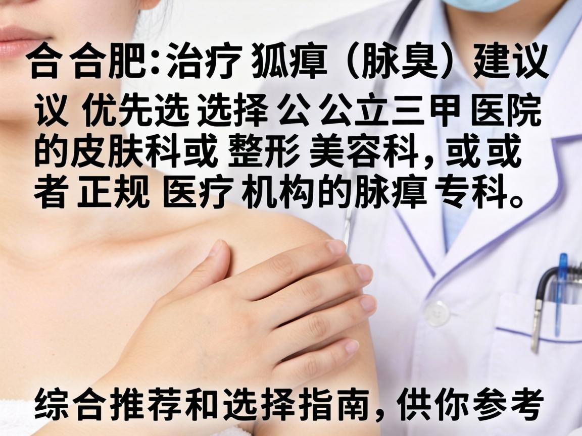 在合肥,治疗狐臭(腋臭)建议优先选择公立三甲医院的皮肤科或整形美容科,或者正规医疗机构的腋臭专科。以下是综合推荐和选择指南,供你参考 在合肥,治疗狐臭(腋臭)建议优先选择公立三甲医院的皮肤科或整形美容科,或者正规医疗机构的腋臭专科。以下是综合推荐和选择指南,供你参考