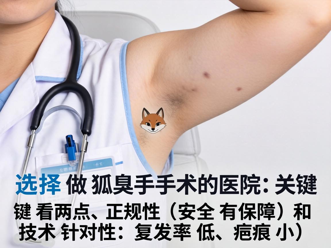 这是一个非常实际的问题。选择做狐臭手术的医院，关键看两点，正规性（安全有保障）和 技术针对性（复发率低、疤痕小）