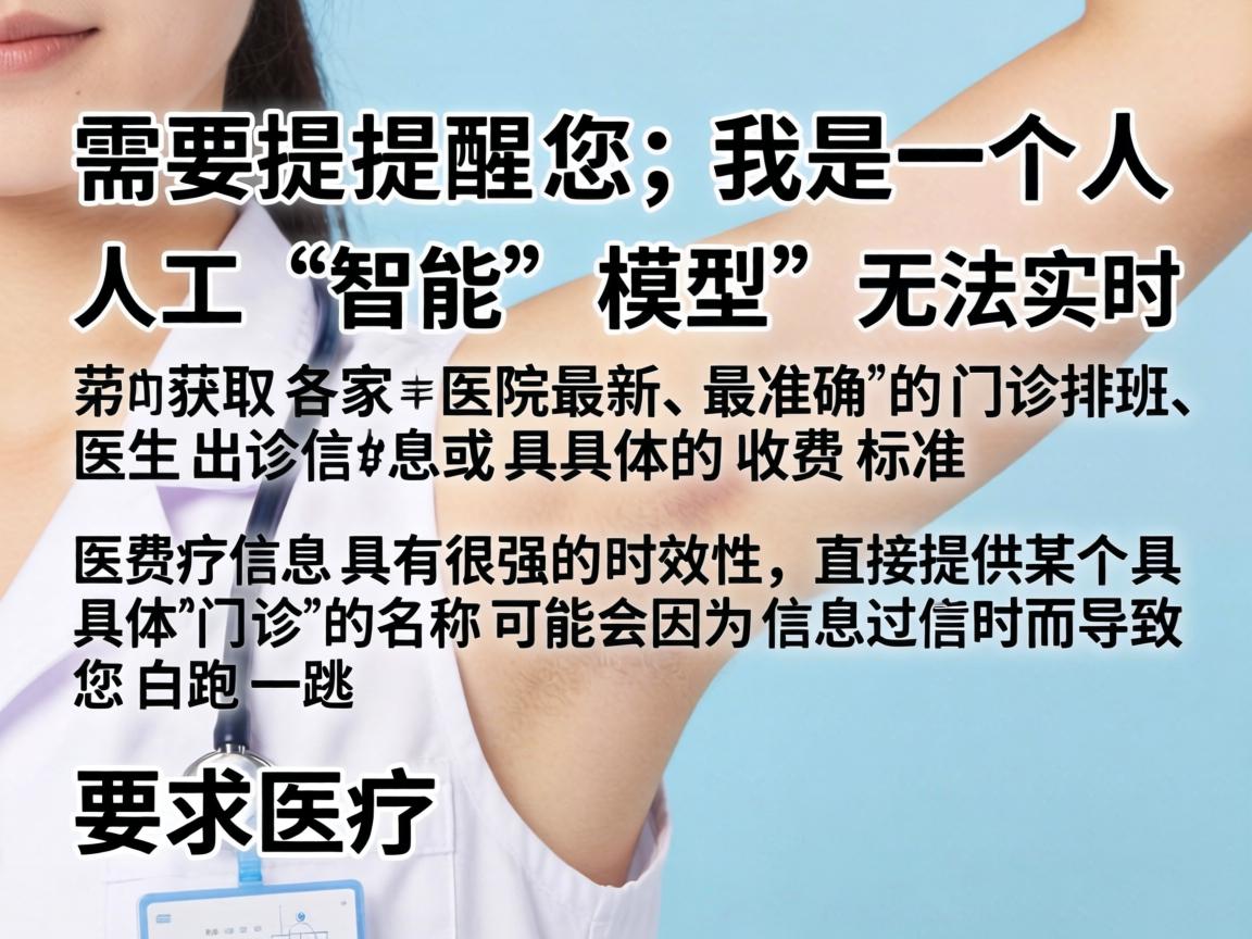 需要提醒您,我是一个人工智能模型,无法实时获取各家医院最新、最准确的门诊排班、医生出诊信息或具体的收费标准。医疗信息具有很强的时效性,直接提供某个具体门诊的名称可能会因为信息过时而导致您白跑一趟 需要提醒您,我是一个人工智能模型,无法实时获取各家医院最新、最准确的门诊排班、医生出诊信息或具体的收费标准。医疗信息具有很强的时效性,直接提供某个具体门诊的名称可能会因为信息过时而导致您白跑一趟