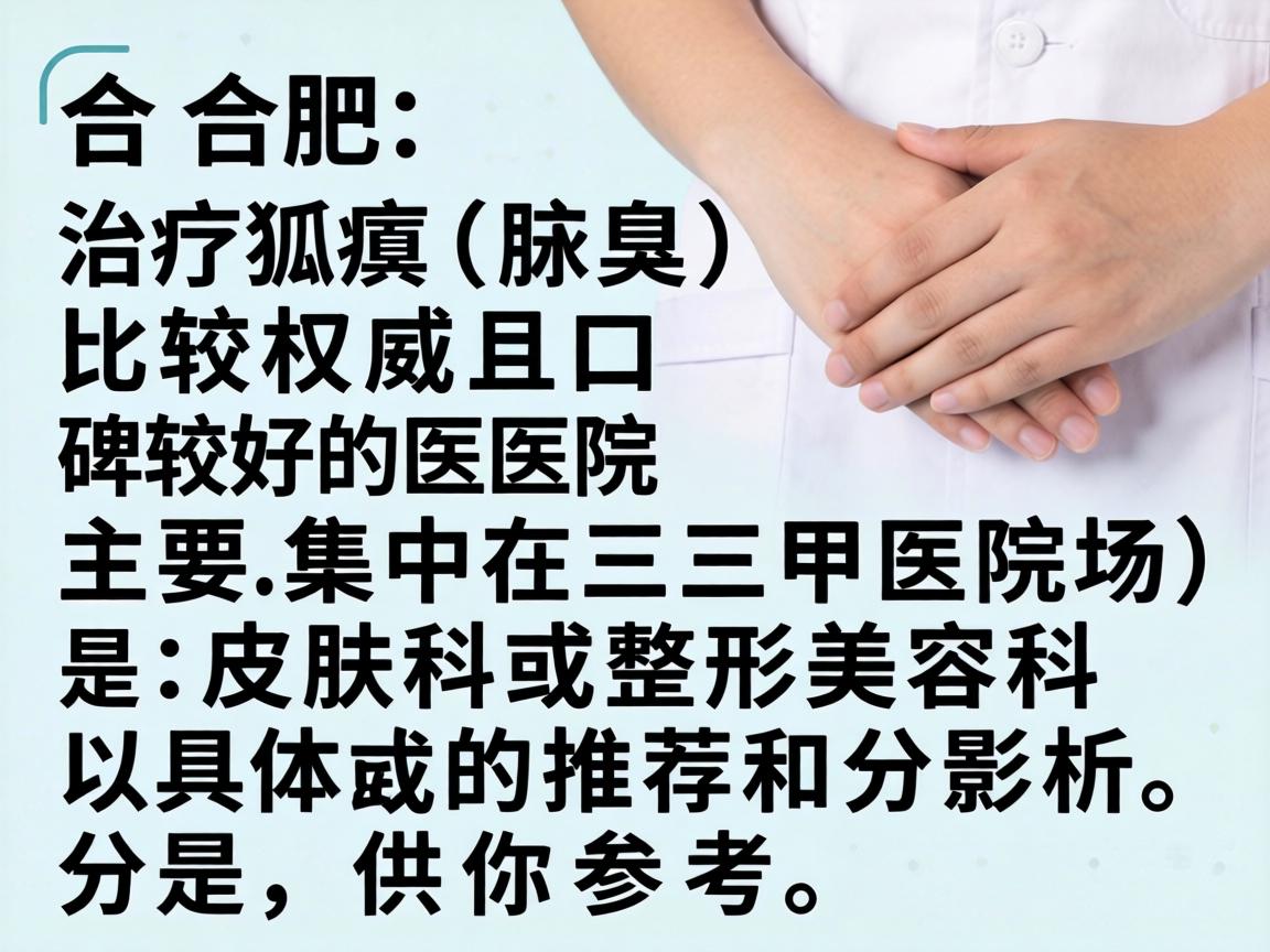 在合肥,治疗狐臭(腋臭)比较权威且口碑较好的医院主要集中在三甲医院的皮肤科或整形美容科。以下是具体的推荐和分析,供你参考 在合肥,治疗狐臭(腋臭)比较权威且口碑较好的医院主要集中在三甲医院的皮肤科或整形美容科。以下是具体的推荐和分析,供你参考