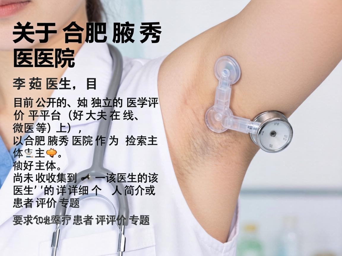 关于合肥腋秀医院的李茹医生,目前公开的、独立的医学评价平台(如好大夫在线、微医等)上,以合肥腋秀医院作为检索主体,尚未收集到该医生的详细个人简介或患者评价专题 关于合肥腋秀医院的李茹医生,目前公开的、独立的医学评价平台(如好大夫在线、微医等)上,以合肥腋秀医院作为检索主体,尚未收集到该医生的详细个人简介或患者评价专题