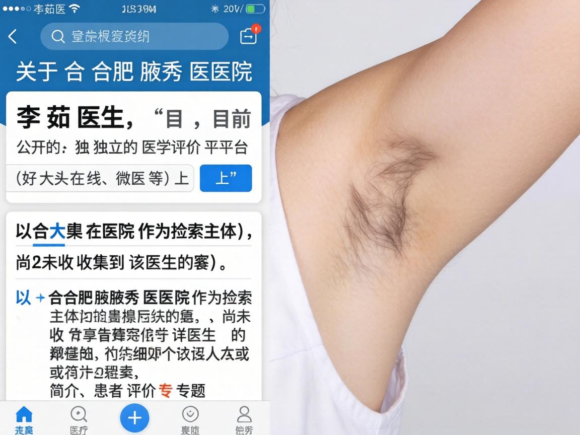 关于合肥腋秀医院的李茹医生,目前公开的、独立的医学评价平台(如好大夫在线、微医等)上,以合肥腋秀医院作为检索主体,尚未收集到该医生的详细个人简介或患者评价专题 关于合肥腋秀医院的李茹医生,目前公开的、独立的医学评价平台(如好大夫在线、微医等)上,以合肥腋秀医院作为检索主体,尚未收集到该医生的详细个人简介或患者评价专题