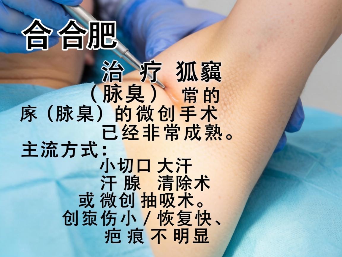 在合肥,治疗狐臭(腋臭)的微创手术已经非常成熟,主流方式是小切口大汗腺清除术或微创抽吸术,创伤小、恢复快、疤痕不明显 在合肥,治疗狐臭(腋臭)的微创手术已经非常成熟,主流方式是小切口大汗腺清除术或微创抽吸术,创伤小、恢复快、疤痕不明显