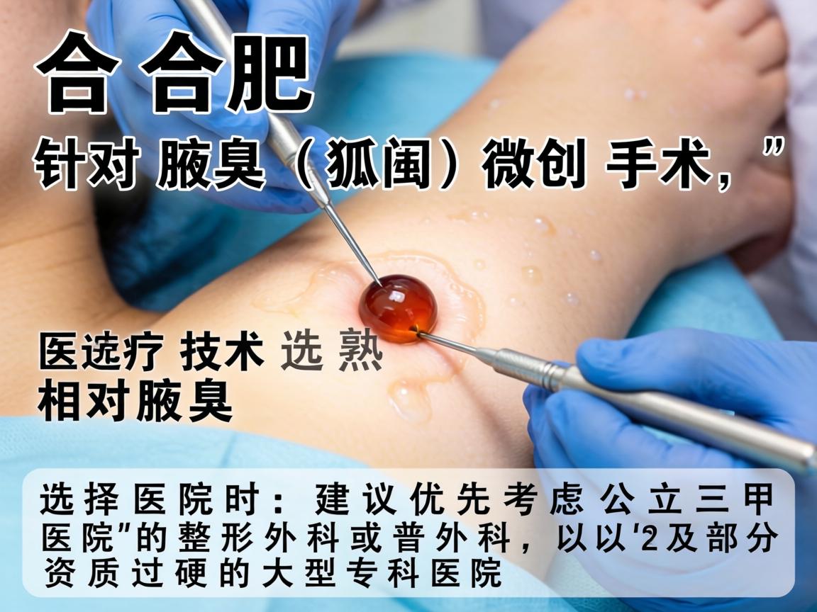 在合肥，针对腋臭（狐臭）的微创手术，医疗技术相对成熟。选择医院时，建议优先考虑公立三甲医院的整形外科或普外科，以及部分资质过硬的大型专科医院