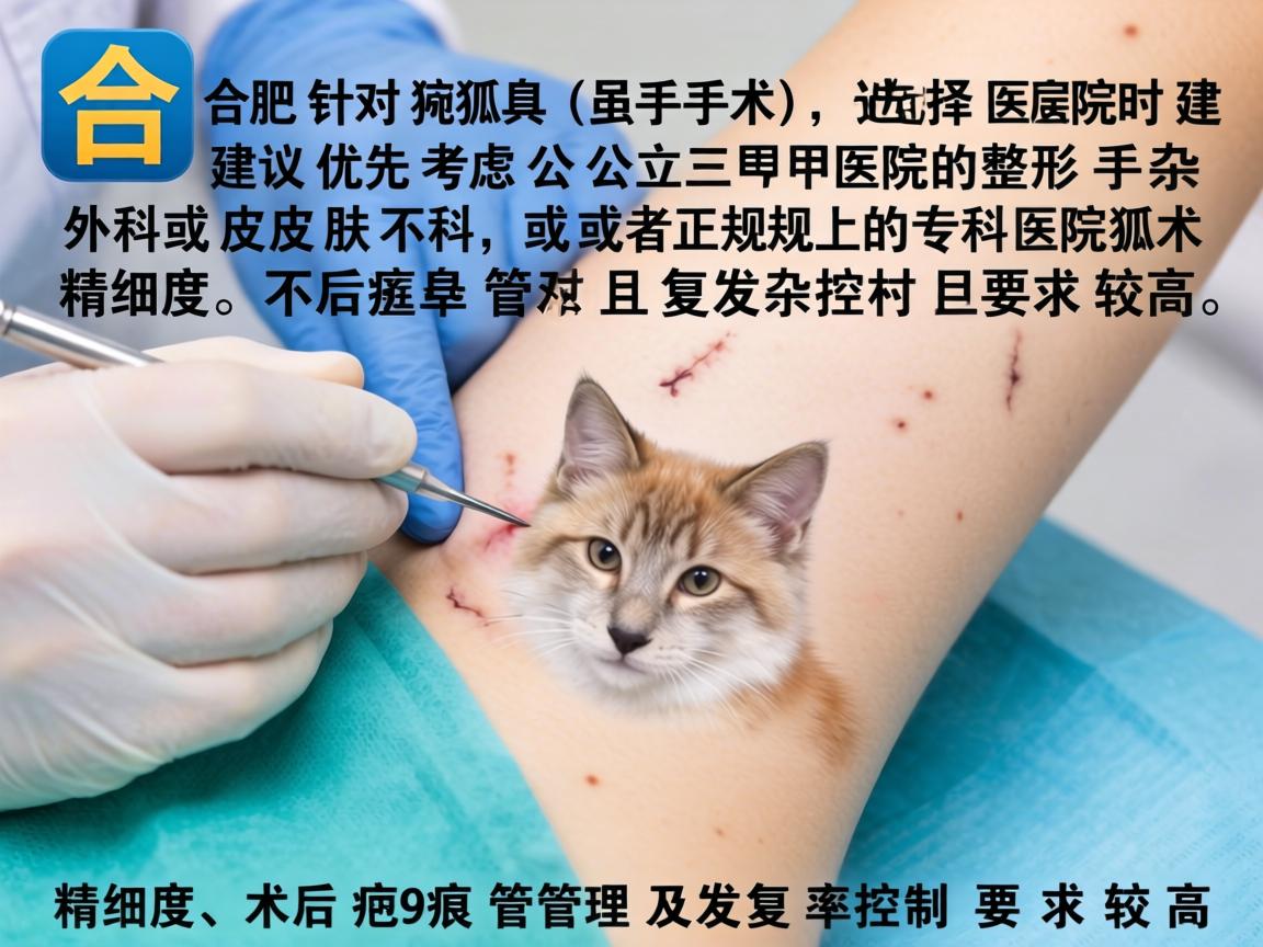 在合肥,针对狐臭(腋臭)手术,选择医院时建议优先考虑公立三甲医院的整形外科或皮肤科,或者正规的专科医院。狐臭手术虽不复杂,但对医生的精细度、术后疤痕管理及复发率控制要求较高 在合肥,针对狐臭(腋臭)手术,选择医院时建议优先考虑公立三甲医院的整形外科或皮肤科,或者正规的专科医院。狐臭手术虽不复杂,但对医生的精细度、术后疤痕管理及复发率控制要求较高