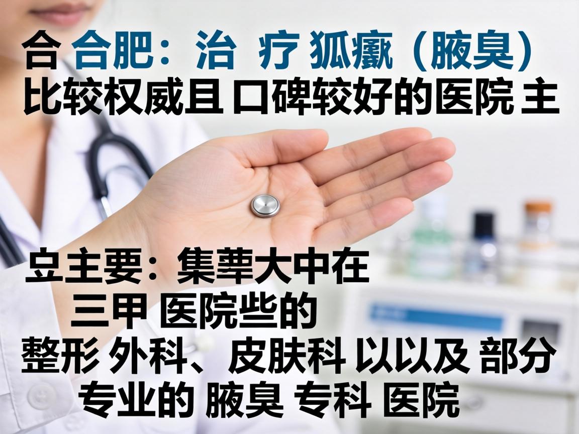 在合肥,治疗狐臭(腋臭)比较权威且口碑较好的医院主要集中在三甲医院的整形外科、皮肤科以及部分专业的腋臭专科医院 在合肥,治疗狐臭(腋臭)比较权威且口碑较好的医院主要集中在三甲医院的整形外科、皮肤科以及部分专业的腋臭专科医院