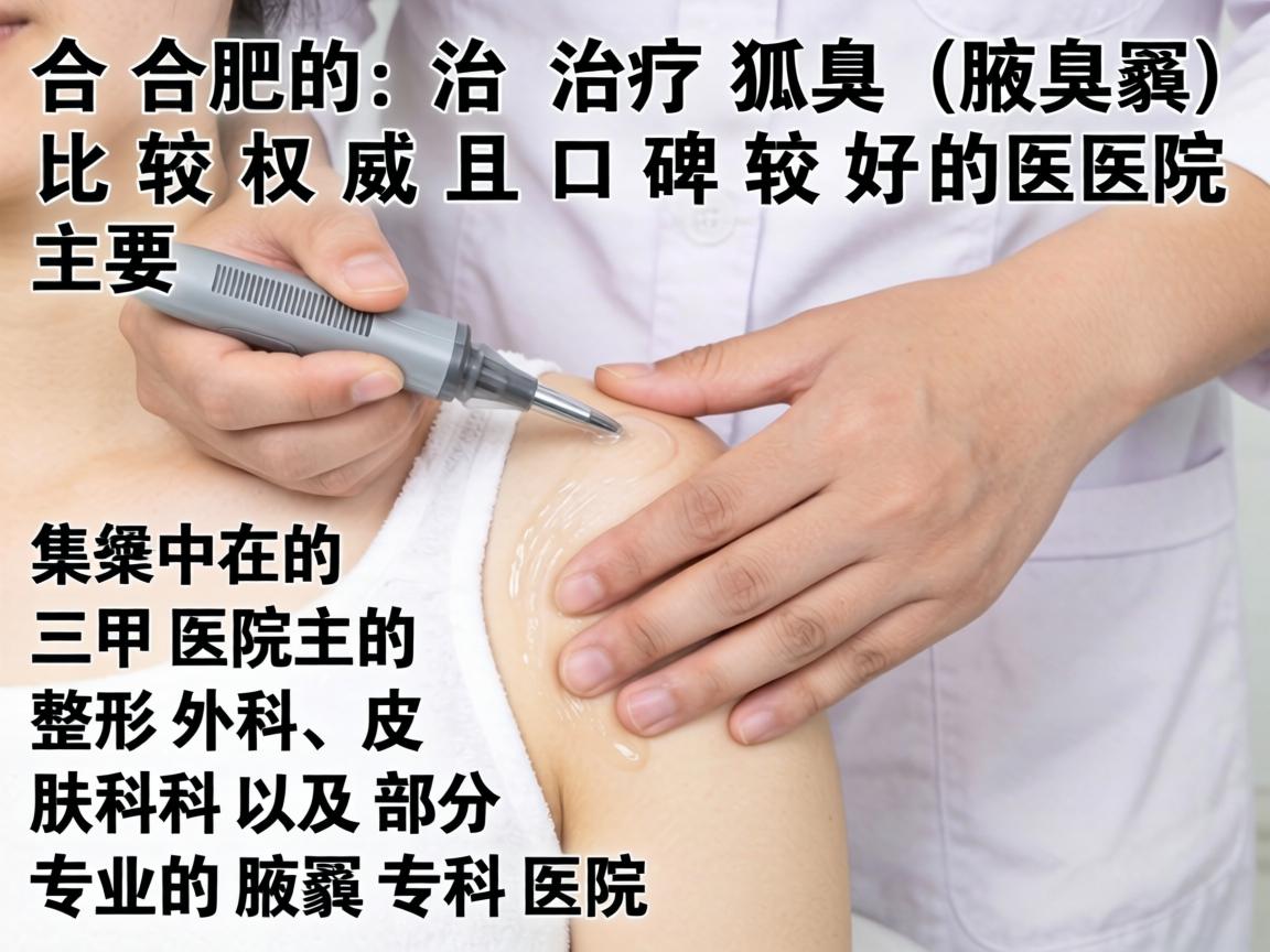 在合肥,治疗狐臭(腋臭)比较权威且口碑较好的医院主要集中在三甲医院的整形外科、皮肤科以及部分专业的腋臭专科医院 在合肥,治疗狐臭(腋臭)比较权威且口碑较好的医院主要集中在三甲医院的整形外科、皮肤科以及部分专业的腋臭专科医院