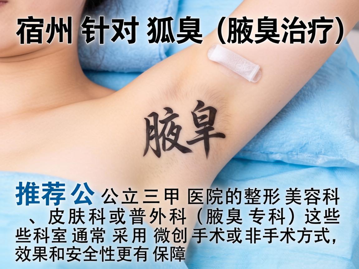 在宿州，针对狐臭（腋臭）的治疗，主要推荐公立三甲医院的整形美容科、皮肤科或普外科（腋臭专科）这些科室通常采用微创手术或非手术方式，效果和安全性更有保障