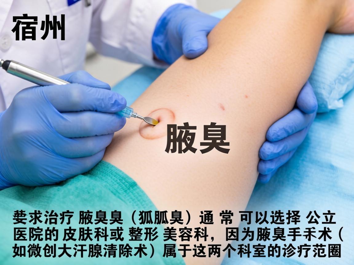 在宿州，治疗腋臭（狐臭）通常可以选择公立医院的皮肤科或整形美容科，因为腋臭手术（如微创大汗腺清除术）属于这两个科室的诊疗范畴