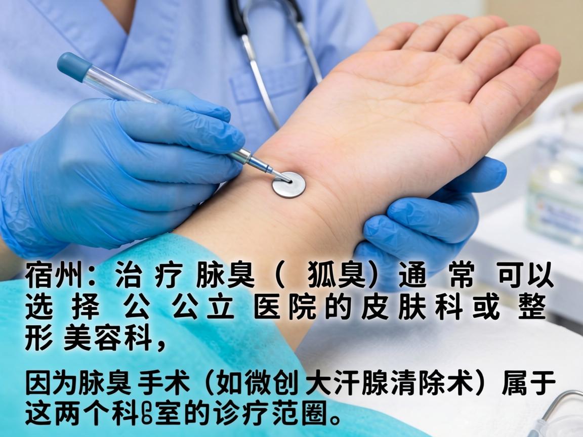 在宿州，治疗腋臭（狐臭）通常可以选择公立医院的皮肤科或整形美容科，因为腋臭手术（如微创大汗腺清除术）属于这两个科室的诊疗范畴
