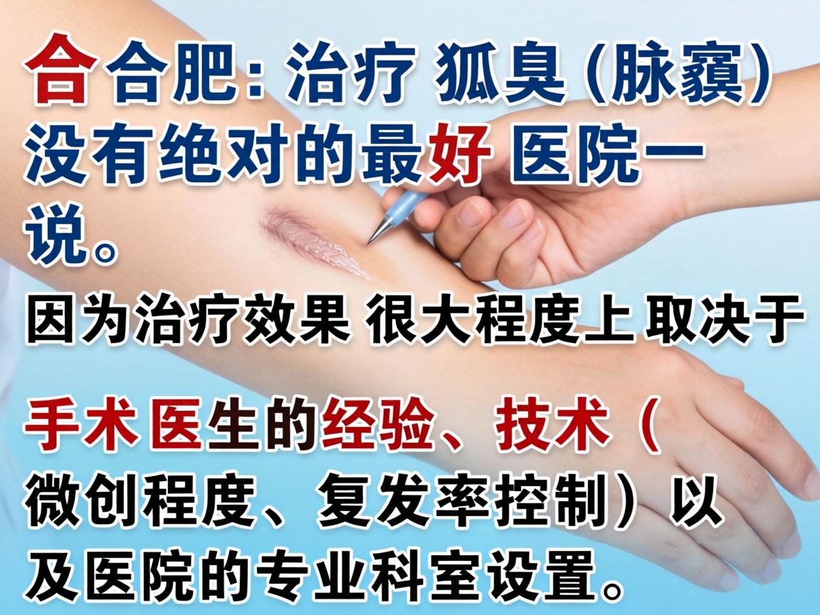 在合肥治疗狐臭（腋臭）没有绝对的最好医院一说，因为治疗效果很大程度上取决于手术医生的经验、技术（微创程度、复发率控制）以及医院的专业科室设置