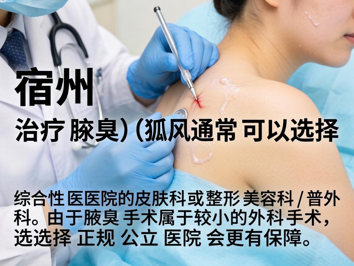 在宿州，治疗腋臭（狐臭）通常可以选择综合性医院的皮肤科或整形美容科/普外科。由于腋臭手术属于较小的外科手术，选择正规公立医院会更有保障