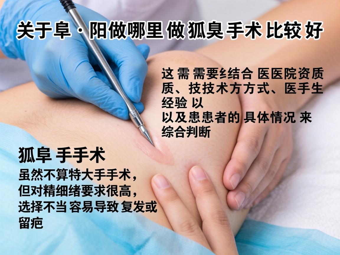 关于阜阳哪里做狐臭手术比较好，这需要结合医院资质、技术方式、医生经验以及患者的具体情况来综合判断。狐臭手术虽然不算特大手术，但对精细度要求很高，选择不当容易导致复发或留疤