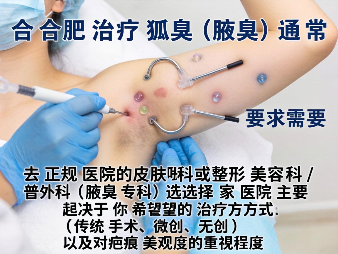 在合肥治疗狐臭（腋臭）通常需要去正规医院的皮肤科或整形美容科/普外科（腋臭专科）选择哪家医院主要取决于你希望的治疗方式（传统手术、微创、无创）以及对疤痕美观度的重视程度
