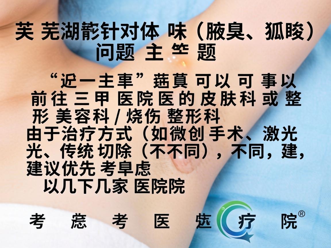 在芜湖，针对体味（腋臭、狐臭）问题，主要可以前往三甲医院的皮肤科或整形美容科/烧伤整形科。由于治疗方式（如微创手术、激光、传统切除）不同，建议优先考虑以下几家医院