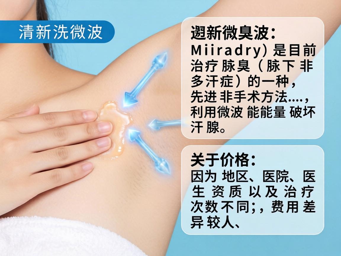 清新微波（Miradry）是目前治疗腋臭（腋下多汗症）的一种先进非手术方法，利用微波能量破坏汗腺。关于价格，因为地区、医院、医生资质以及治疗次数不同，费用差异较大