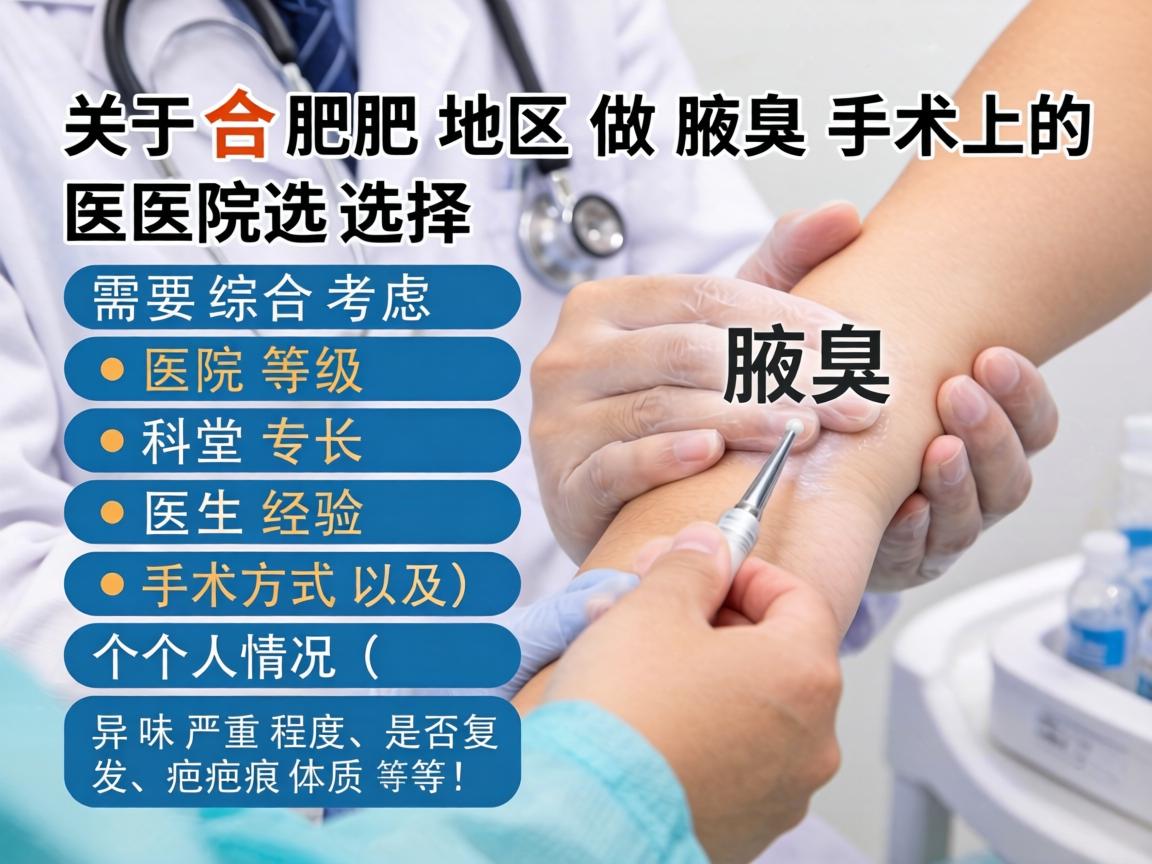 关于合肥地区做腋臭手术的医院选择，需要综合考虑医院等级、科室专长、医生经验、手术方式以及个人情况（如异味严重程度、是否复发、疤痕体质等）