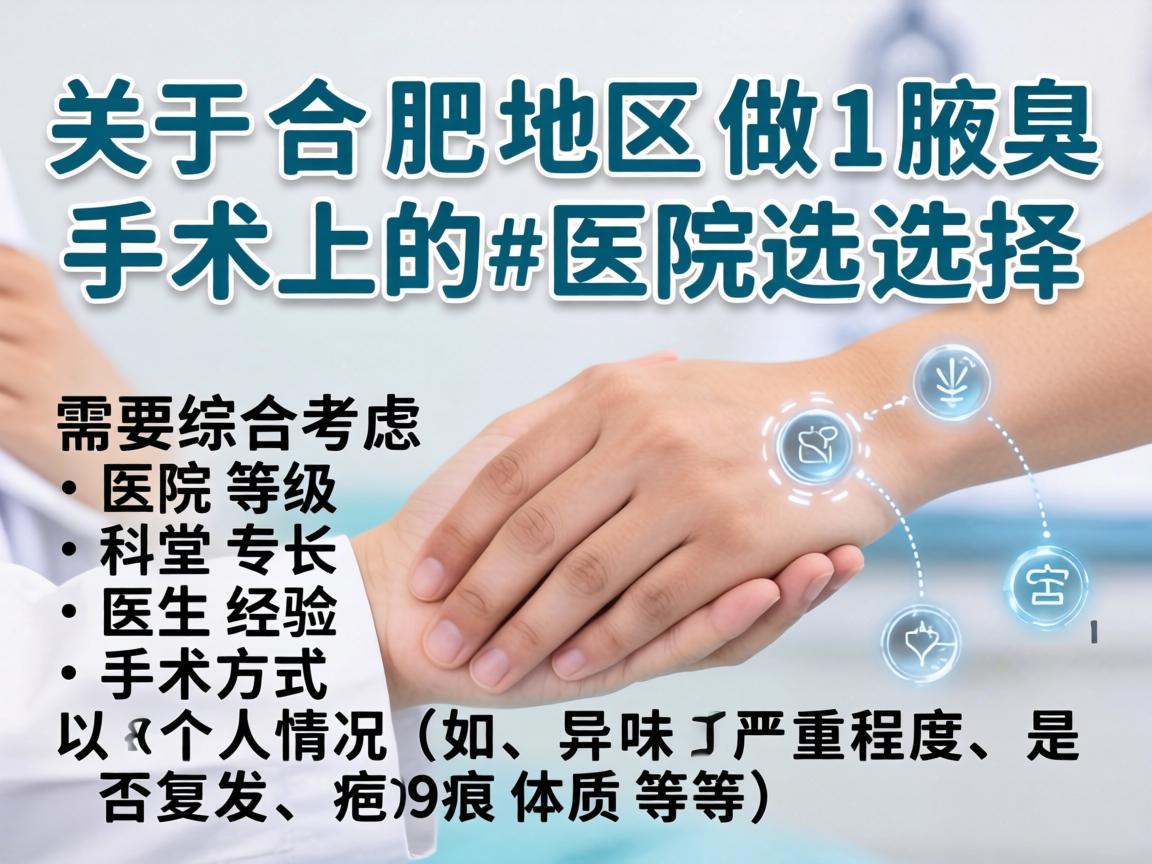 关于合肥地区做腋臭手术的医院选择，需要综合考虑医院等级、科室专长、医生经验、手术方式以及个人情况（如异味严重程度、是否复发、疤痕体质等）