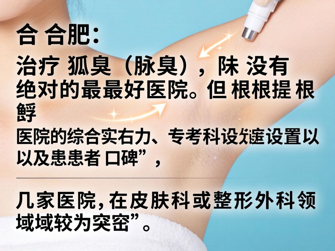 在合肥,治疗狐臭(腋臭)并没有绝对的最好医院,但根据医院的综合实力、专科设置以及患者口碑,以下几家医院在皮肤科或整形外科领域较为突出,可以作为参考 在合肥,治疗狐臭(腋臭)并没有绝对的最好医院,但根据医院的综合实力、专科设置以及患者口碑,以下几家医院在皮肤科或整形外科领域较为突出,可以作为参考