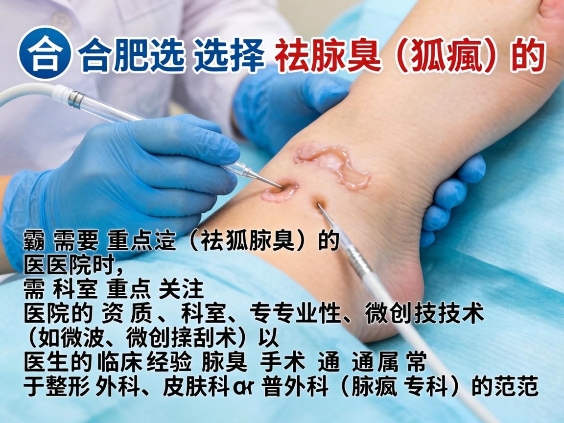 在合肥选择祛腋臭（狐臭）的医院时，需要重点关注医院的资质、科室专业性、微创技术（如微波、微创搔刮术）以及医生的临床经验。腋臭手术通常属于整形外科、皮肤科或普外科（腋臭专科）的范畴