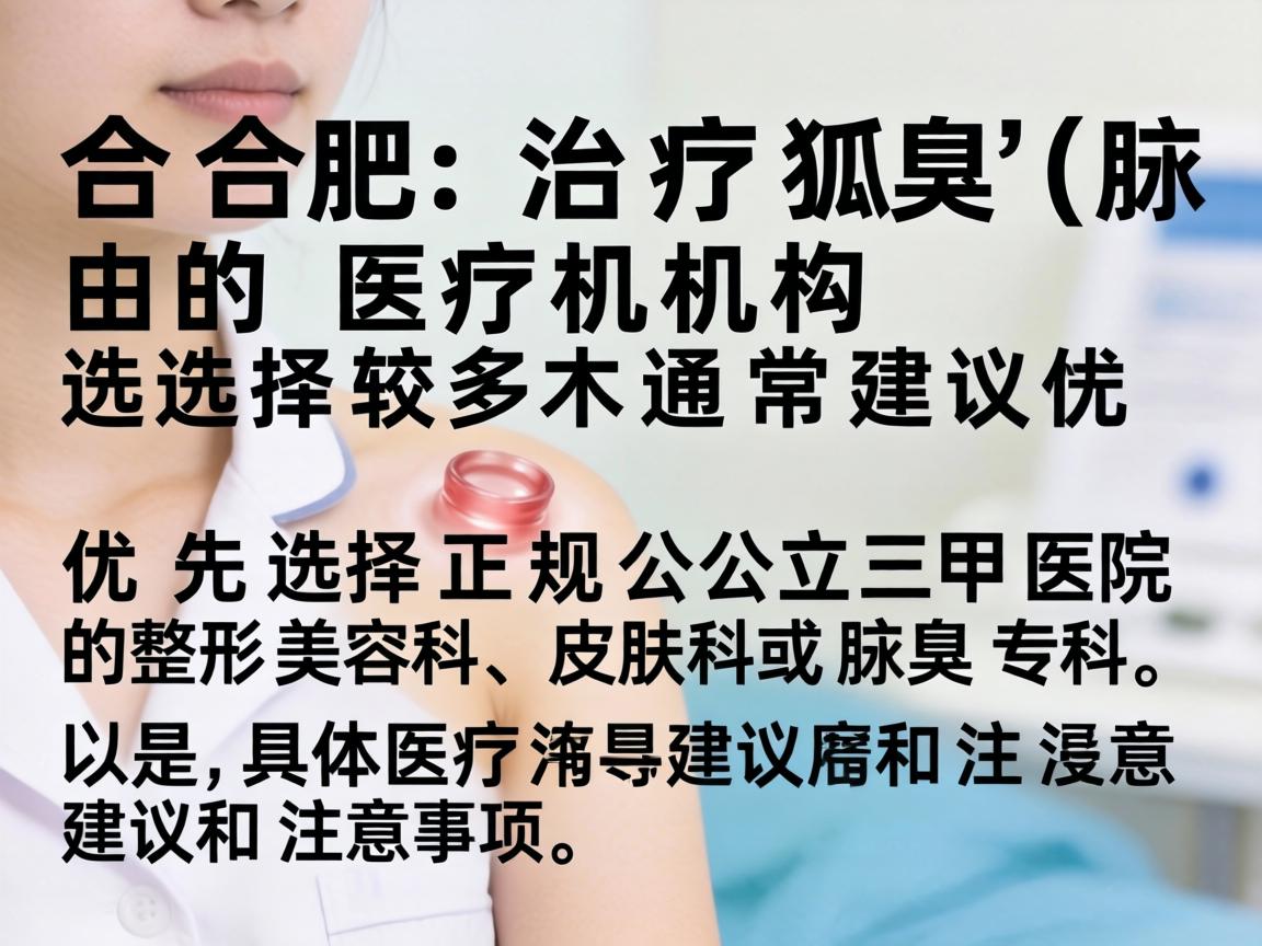 在合肥,治疗狐臭(腋臭)的医疗机构选择较多,通常建议优先选择正规公立三甲医院的整形美容科、皮肤科或腋臭专科。以下是具体建议和注意事项 在合肥,治疗狐臭(腋臭)的医疗机构选择较多,通常建议优先选择正规公立三甲医院的整形美容科、皮肤科或腋臭专科。以下是具体建议和注意事项