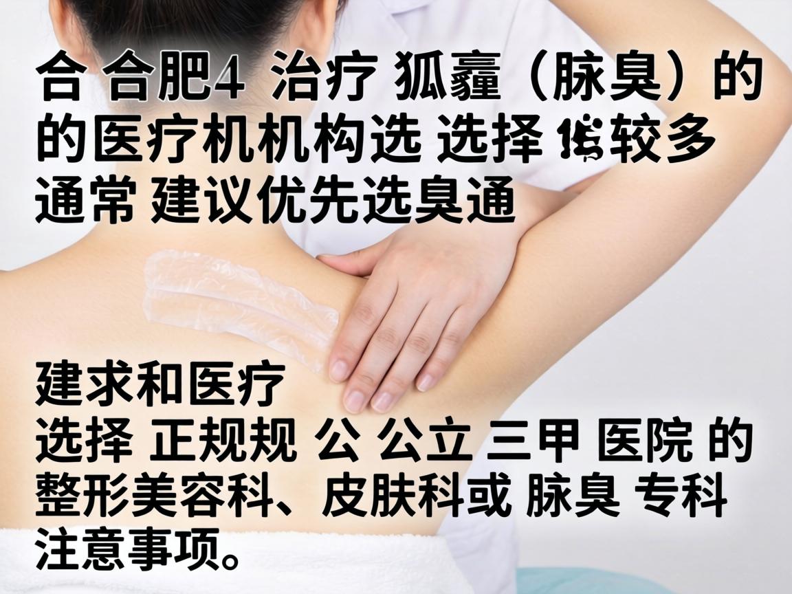 在合肥,治疗狐臭(腋臭)的医疗机构选择较多,通常建议优先选择正规公立三甲医院的整形美容科、皮肤科或腋臭专科。以下是具体建议和注意事项 在合肥,治疗狐臭(腋臭)的医疗机构选择较多,通常建议优先选择正规公立三甲医院的整形美容科、皮肤科或腋臭专科。以下是具体建议和注意事项