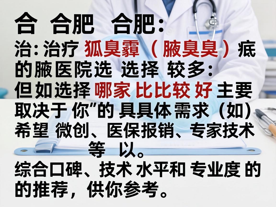 在合肥，治疗狐臭（腋臭）的医院选择较多，但选择哪家比较好主要取决于你的具体需求（如希望微创、医保报销、专家技术等）以下是综合口碑、技术水平和专业度的推荐，供你参考