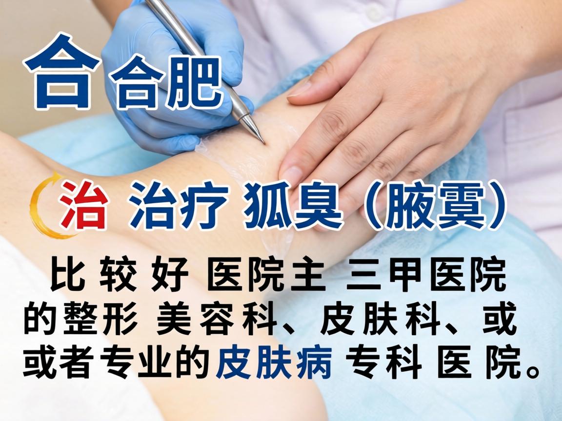 在合肥,治疗狐臭(腋臭)比较好的医院主要是三甲医院的整形美容科、皮肤科,或者专业的皮肤病专科医院 在合肥,治疗狐臭(腋臭)比较好的医院主要是三甲医院的整形美容科、皮肤科,或者专业的皮肤病专科医院