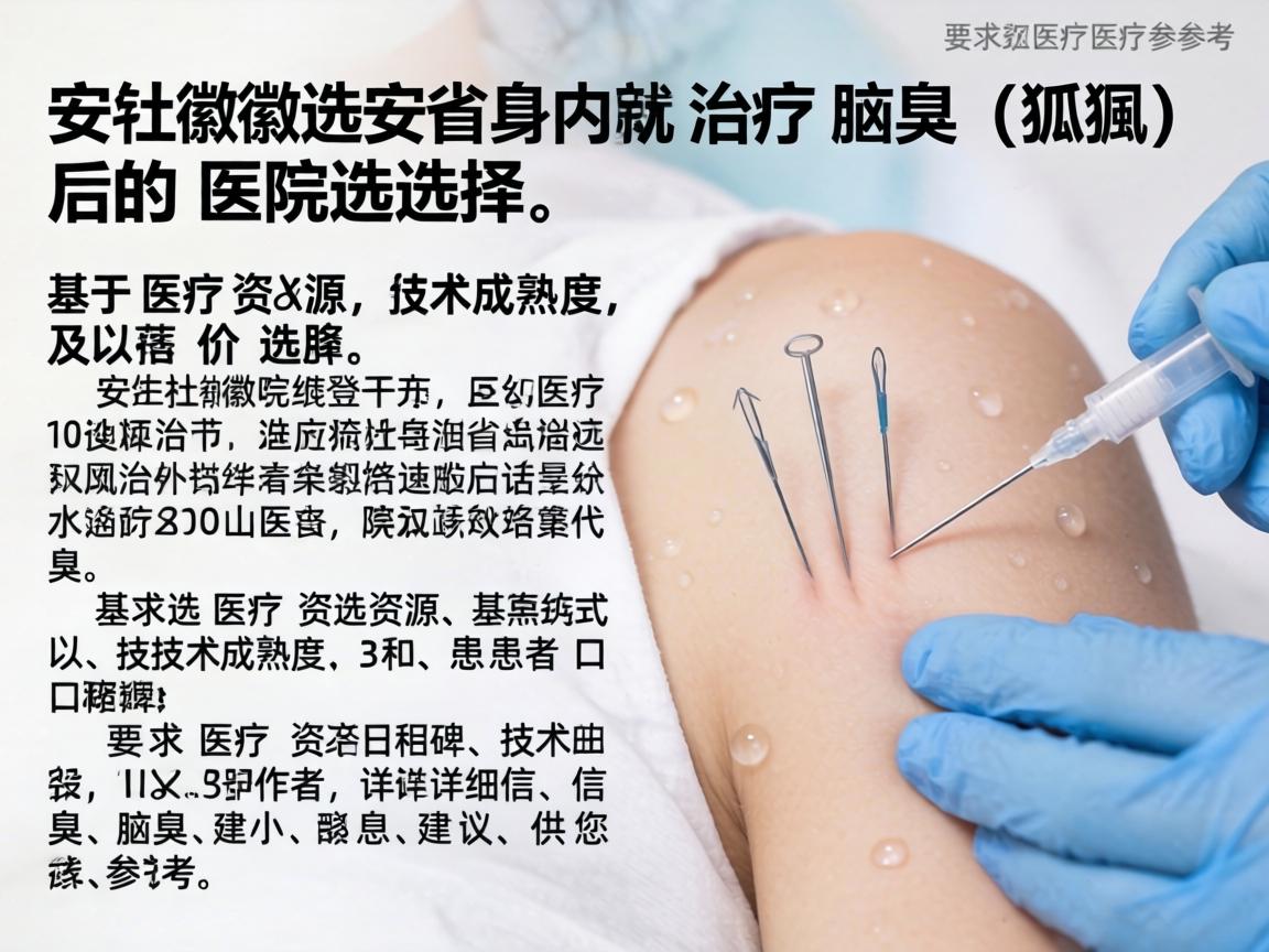 针对安徽省内治疗腋臭（狐臭）的医院选择，以下是基于医疗资源、技术成熟度和患者口碑的详细信息及建议，供您参考