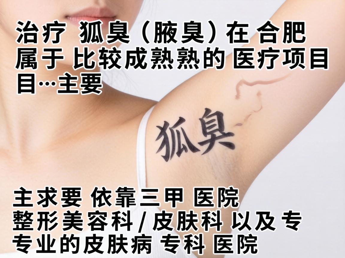 治疗狐臭(腋臭)在合肥属于比较成熟的医疗项目,主要依靠三甲医院整形美容科/皮肤科以及专业的皮肤病专科医院 治疗狐臭(腋臭)在合肥属于比较成熟的医疗项目,主要依靠三甲医院整形美容科/皮肤科以及专业的皮肤病专科医院