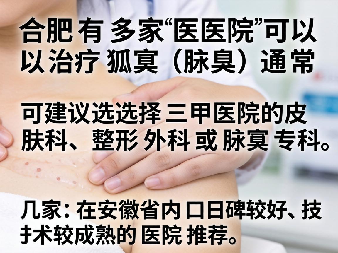 合肥有多家医院可以治疗狐臭(腋臭)通常建议选择三甲医院的皮肤科、整形外科或腋臭专科。以下是几家在安徽省内口碑较好、技术较成熟的医院推荐(排名不分先后) 合肥有多家医院可以治疗狐臭(腋臭)通常建议选择三甲医院的皮肤科、整形外科或腋臭专科。以下是几家在安徽省内口碑较好、技术较成熟的医院推荐(排名不分先后)
