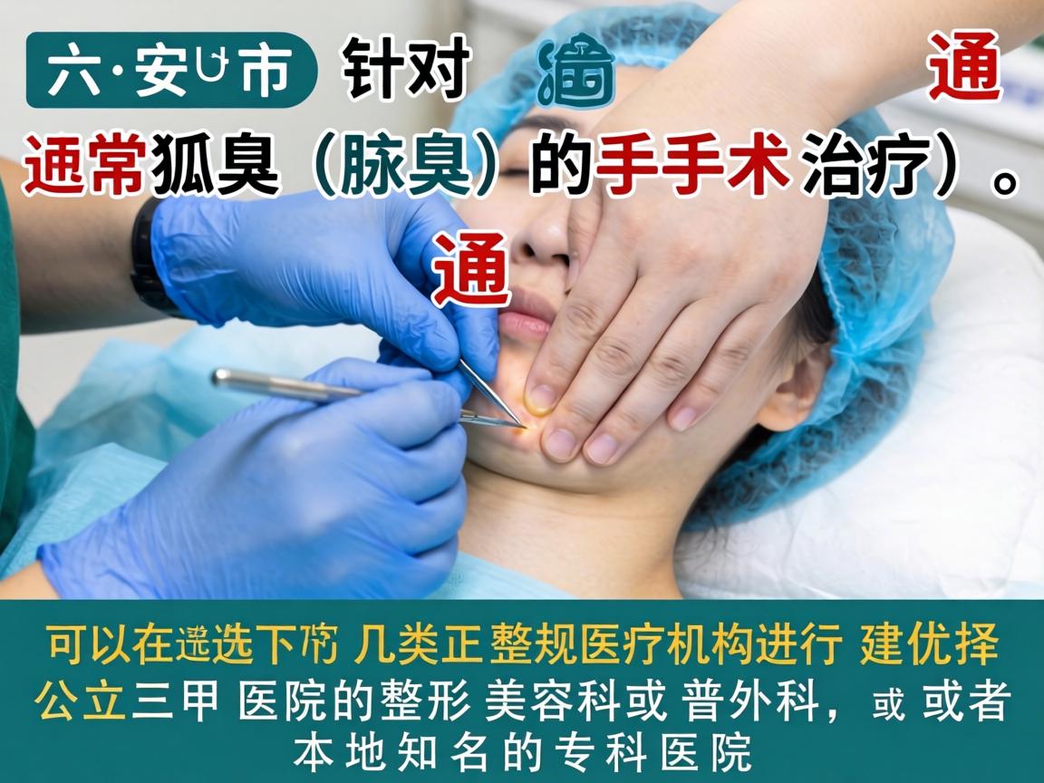 在六安市,针对狐臭(腋臭)的手术治疗,通常可以在以下几类正规医疗机构进行。建议优先选择公立三甲医院的整形美容科或普外科,或者本地知名的专科医院 在六安市,针对狐臭(腋臭)的手术治疗,通常可以在以下几类正规医疗机构进行。建议优先选择公立三甲医院的整形美容科或普外科,或者本地知名的专科医院