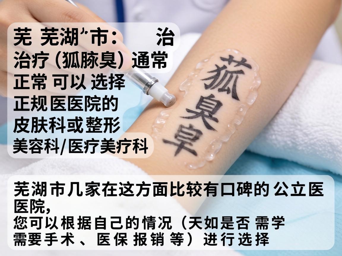 在芜湖市,治疗狐臭(腋臭)通常可以选择正规医院的皮肤科或整形美容科/医疗美容科。以下是芜湖市几家在这方面比较有口碑的公立医院,您可以根据自己的情况(如是否需要手术、医保报销等)进行选择 在芜湖市,治疗狐臭(腋臭)通常可以选择正规医院的皮肤科或整形美容科/医疗美容科。以下是芜湖市几家在这方面比较有口碑的公立医院,您可以根据自己的情况(如是否需要手术、医保报销等)进行选择
