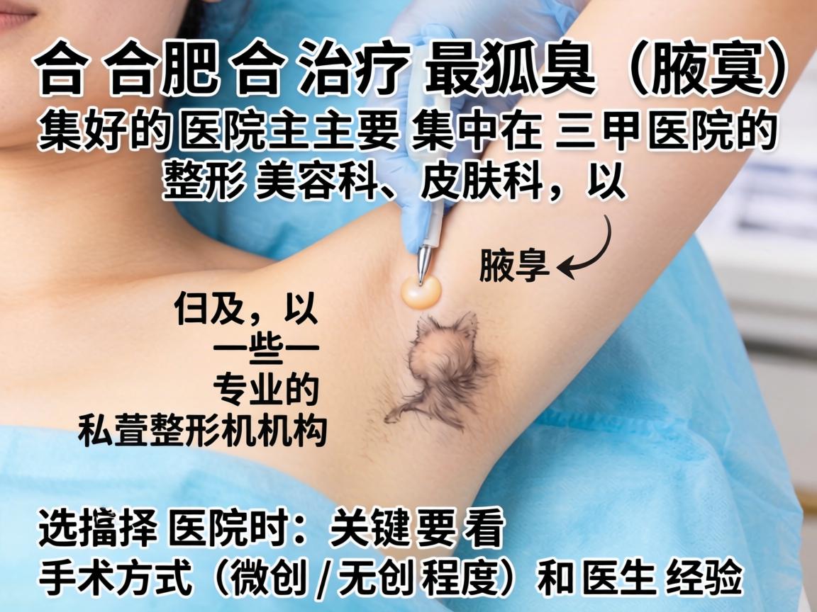 在合肥,治疗狐臭(腋臭)最好的医院主要集中在三甲医院的整形美容科、皮肤科,以及一些专业的私立整形机构。选择医院时,关键要看手术方式(微创/无创程度)和医生经验 在合肥,治疗狐臭(腋臭)最好的医院主要集中在三甲医院的整形美容科、皮肤科,以及一些专业的私立整形机构。选择医院时,关键要看手术方式(微创/无创程度)和医生经验
