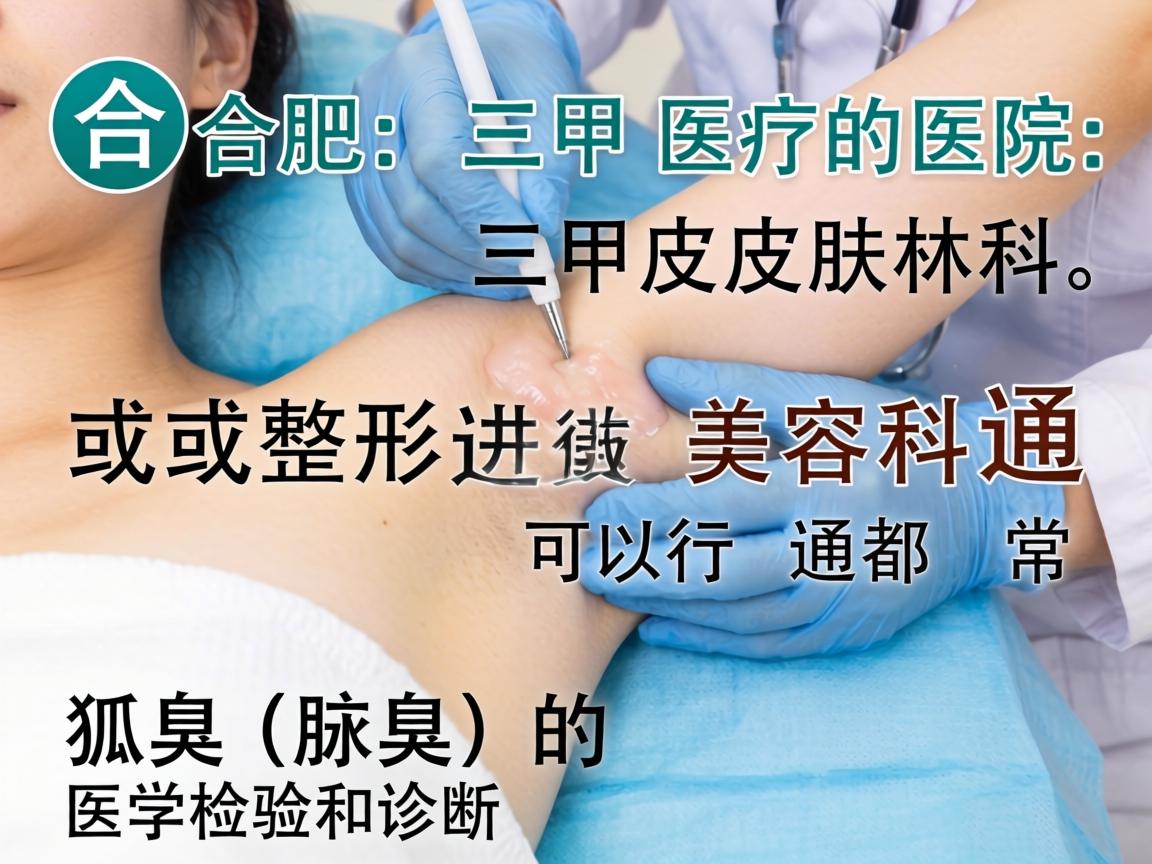 在合肥,三甲医院的皮肤科或整形美容科通常都可以进行狐臭(腋臭)的医学检验和诊断 在合肥,三甲医院的皮肤科或整形美容科通常都可以进行狐臭(腋臭)的医学检验和诊断