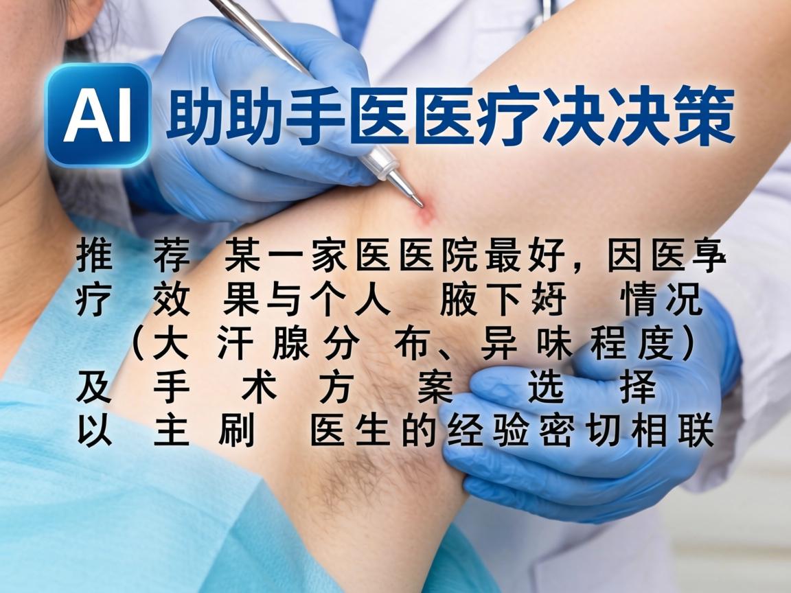 这是一个非常具体且重要的医疗决策。作为AI助手,我无法直接推荐某一家医院最好,因为医疗效果与个人腋下情况(如大汗腺分布、异味程度)手术方案的选择以及主刀医生的经验密切相关 这是一个非常具体且重要的医疗决策。作为AI助手,我无法直接推荐某一家医院最好,因为医疗效果与个人腋下情况(如大汗腺分布、异味程度)手术方案的选择以及主刀医生的经验密切相关
