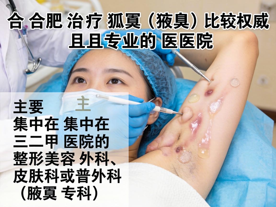 在合肥,治疗狐臭(腋臭)比较权威且专业的医院主要集中在三甲医院的整形美容外科、皮肤科或普外科(腋臭专科) 在合肥,治疗狐臭(腋臭)比较权威且专业的医院主要集中在三甲医院的整形美容外科、皮肤科或普外科(腋臭专科)