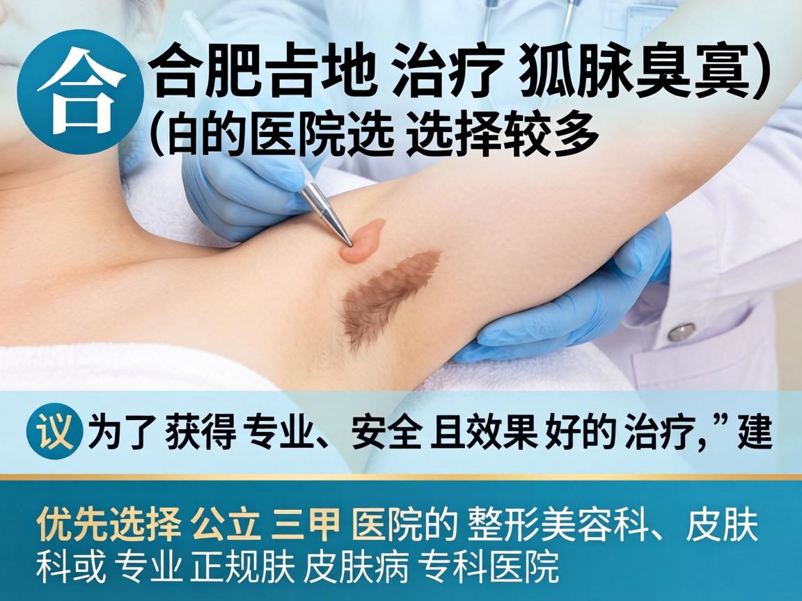 在合肥,治疗狐臭(腋臭)的医院选择较多。为了获得专业、安全且效果好的治疗,建议优先选择公立三甲医院的整形美容科、皮肤科或专业正规的皮肤病专科医院 在合肥,治疗狐臭(腋臭)的医院选择较多。为了获得专业、安全且效果好的治疗,建议优先选择公立三甲医院的整形美容科、皮肤科或专业正规的皮肤病专科医院