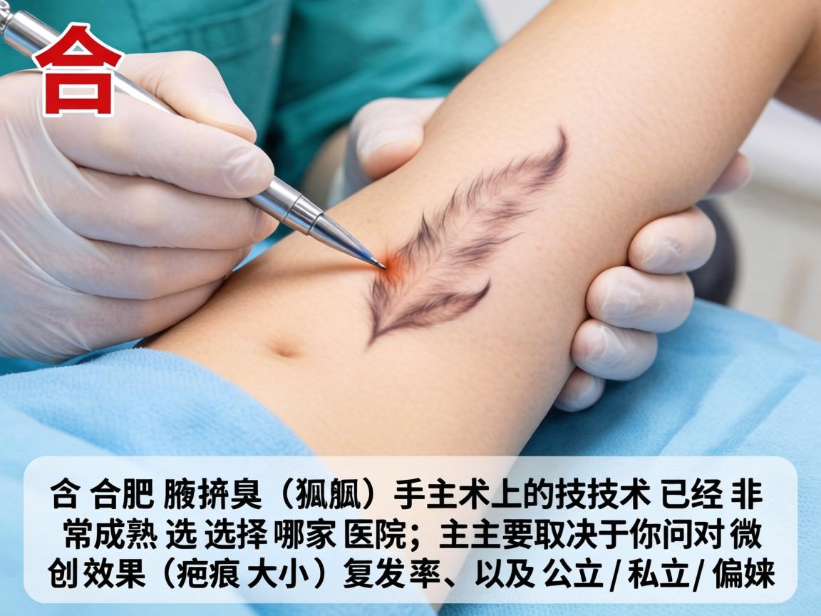 在合肥,腋臭(狐臭)手术的技术已经非常成熟。选择哪家医院,主要取决于你对微创效果(疤痕大小)复发率、以及公立/私立的偏好 在合肥,腋臭(狐臭)手术的技术已经非常成熟。选择哪家医院,主要取决于你对微创效果(疤痕大小)复发率、以及公立/私立的偏好