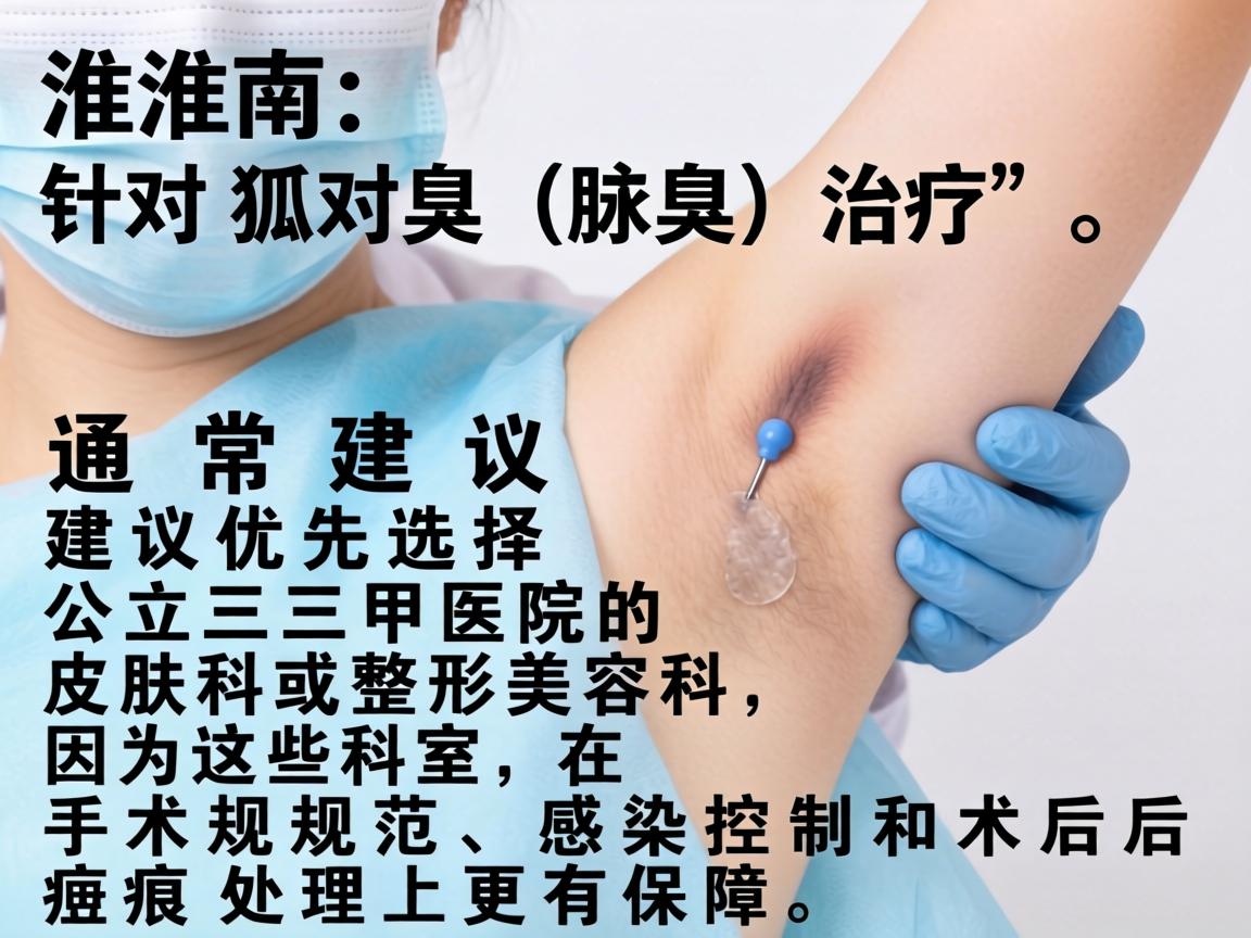 在淮南,针对狐臭(腋臭)的治疗,通常建议优先选择公立三甲医院的皮肤科或整形美容科,因为这些科室在手术规范、感染控制和术后疤痕处理上更有保障 在淮南,针对狐臭(腋臭)的治疗,通常建议优先选择公立三甲医院的皮肤科或整形美容科,因为这些科室在手术规范、感染控制和术后疤痕处理上更有保障