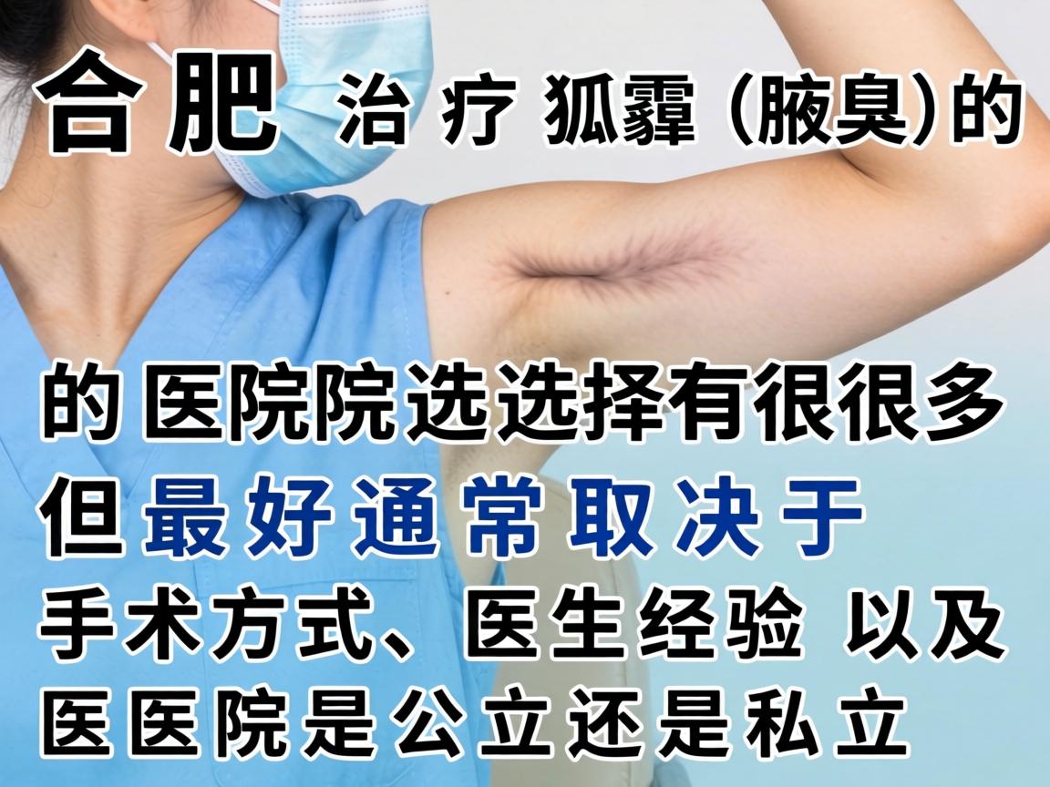 在合肥,治疗狐臭(腋臭)的医院选择很多,但最好通常取决于手术方式、医生经验以及医院是公立还是私立 在合肥,治疗狐臭(腋臭)的医院选择很多,但最好通常取决于手术方式、医生经验以及医院是公立还是私立