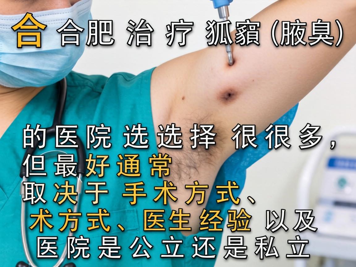 在合肥,治疗狐臭(腋臭)的医院选择很多,但最好通常取决于手术方式、医生经验以及医院是公立还是私立 在合肥,治疗狐臭(腋臭)的医院选择很多,但最好通常取决于手术方式、医生经验以及医院是公立还是私立