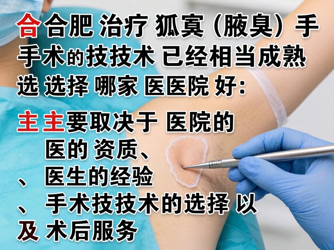 在合肥，治疗狐臭（腋臭）手术的技术已经相当成熟。选择哪家医院好，主要取决于医院的资质、医生的经验、手术技术的选择以及术后服务