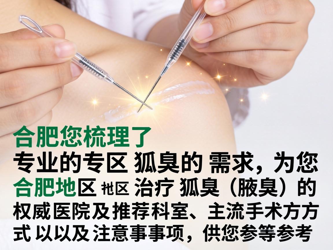 针对合肥专业狐臭的需求,为您梳理了合肥地区治疗狐臭(腋臭)的权威医院及推荐科室、主流手术方式以及注意事项,供您参考 针对合肥专业狐臭的需求,为您梳理了合肥地区治疗狐臭(腋臭)的权威医院及推荐科室、主流手术方式以及注意事项,供您参考