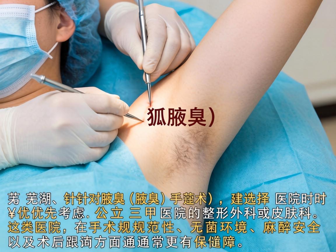 在芜湖,针对狐臭(腋臭)手术,选择医院时建议优先考虑公立三甲医院的整形外科或皮肤科,这类医院在手术规范性、无菌环境、麻醉安全以及术后跟进方面通常更有保障 在芜湖,针对狐臭(腋臭)手术,选择医院时建议优先考虑公立三甲医院的整形外科或皮肤科,这类医院在手术规范性、无菌环境、麻醉安全以及术后跟进方面通常更有保障