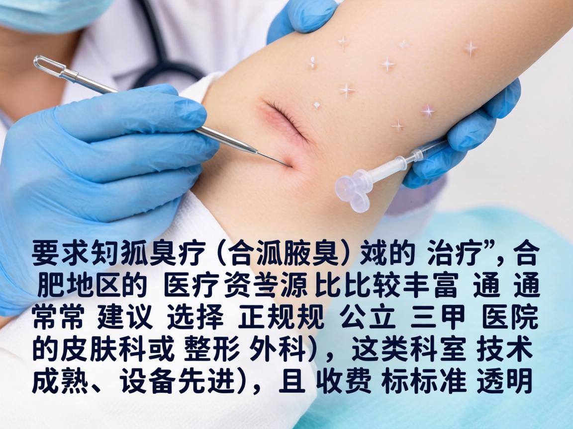 针对狐臭(腋臭)的治疗,合肥地区的医疗资源比较丰富,通常建议选择正规公立三甲医院的皮肤科或整形外科,这类科室技术成熟、设备先进,且收费标准透明 针对狐臭(腋臭)的治疗,合肥地区的医疗资源比较丰富,通常建议选择正规公立三甲医院的皮肤科或整形外科,这类科室技术成熟、设备先进,且收费标准透明