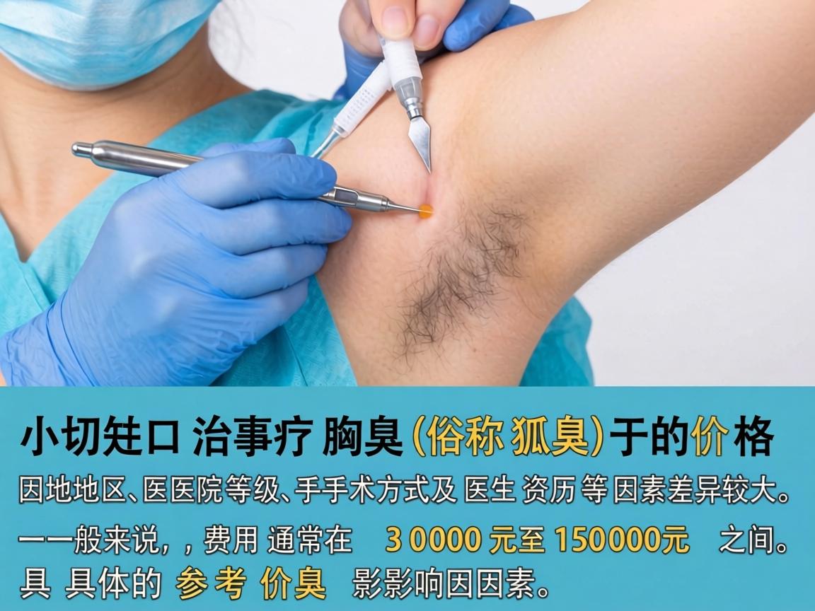 小切口治疗腋臭(俗称狐臭)的价格因地区、医院等级、手术方式及医生资历等因素差异较大。一般来说,费用通常在 3000元至15000元 之间。以下是具体的参考价格和影响因素 小切口治疗腋臭(俗称狐臭)的价格因地区、医院等级、手术方式及医生资历等因素差异较大。一般来说,费用通常在 3000元至15000元 之间。以下是具体的参考价格和影响因素