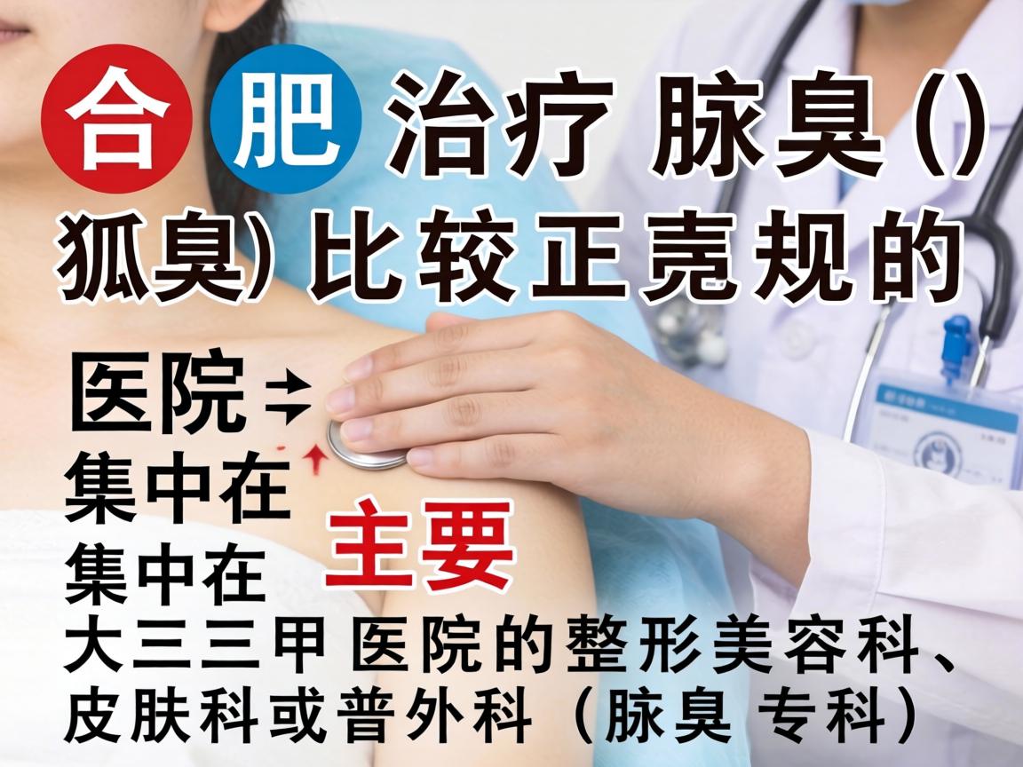 在合肥,治疗腋臭(狐臭)比较正规的医院主要集中在大三甲医院的整形美容科、皮肤科或普外科(腋臭专科) 在合肥,治疗腋臭(狐臭)比较正规的医院主要集中在大三甲医院的整形美容科、皮肤科或普外科(腋臭专科)